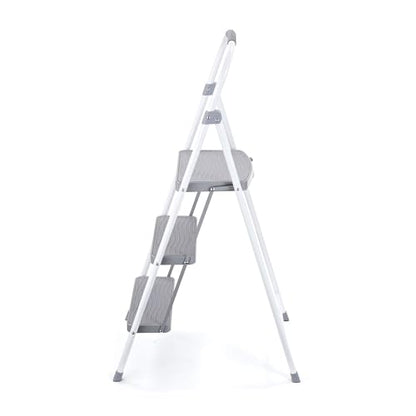 Rubbermaid 3 Step Folding Ladder, Steel Foldable Step Stool with Hand Grip, White - style: 3-Step