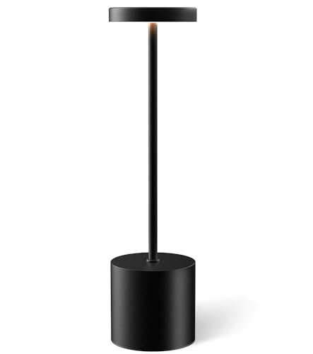 AUDLES Cordless Table Lamp, 5000mAh Rechargeable Lamp with Touch Control & Stepless Dimming, 3 Light Modes, IP54 Waterproof Portable Light for Dining Table, Patio, Bathroom, Power Outage (Black) - color: Black.