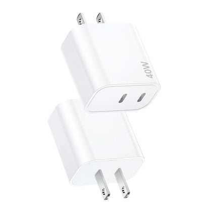 USB C Charging Block Fast Charger,2Pack 40W Dual Port Fast USB C Wall Charger Block,Type C Charging Plug Power Adapter Compatible with iPhone 17 Pro Max/Air/17e/16e/16 Plus/15/14/13/12/11/XS/XR/X,iPad