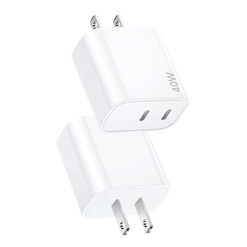 USB C Charging Block Fast Charger,2Pack 40W Dual Port Fast USB C Wall Charger Block,Type C Charging Plug Power Adapter Compatible with iPhone 17 Pro Max/Air/17e/16e/16 Plus/15/14/13/12/11/XS/XR/X,iPad