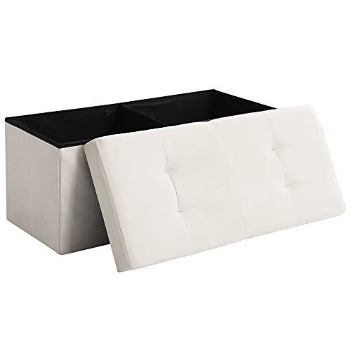 Storage Ottoman Bench Foldable Seat Footrest Shoe Bench End of Bed Storage with Flipping Lid, 75L Storage Space, 30 inches Velvet Cream - color: Velvet Cream, size: 30" Flip