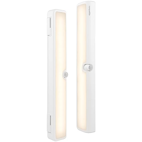 Amazon Basics LED Motion Sensor Light Bar, USB/Battery Operated, 250 Lumens, 12 Inches, Swivel, Under Cabinet Lighting for Closet, Kitchen, 2-Pack, White - style: LED Light Bar, Sensing Swivel