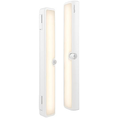Amazon Basics LED Motion Sensor Light Bar, USB/Battery Operated, 250 Lumens, 12 Inches, Swivel, Under Cabinet Lighting for Closet, Kitchen, 2-Pack, White - style: LED Light Bar, Sensing Swivel