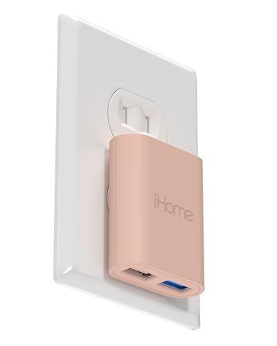 iHome 2-Port USB Wall Charger, AC Pro Multiport Plug Adapter, Phone Charging Block with Dual Ports for Home & Travel - color: Pastel Pink, size: 2 Port USB Charger