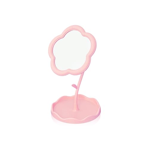 Flower-Shaped Makeup Mirror for Desk, Small Pink Office Desk Mirror for Cubicle, Cute Vanity Mirror with Stand for Bedroom, Dorm, Desk Decor and Quick Touch-Ups