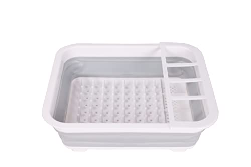J&V TEXTILES Collapsible Dish Drying Rack - Popup for Easy Storage, Drain Water Directly into The Sink, Room for Eight Large Plates, Sectional Cutlery and Utensil Compartment, Compact (Gray) - color: Gray