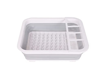 J&V TEXTILES Collapsible Dish Drying Rack - Popup for Easy Storage, Drain Water Directly into The Sink, Room for Eight Large Plates, Sectional Cutlery and Utensil Compartment, Compact (Gray) - color: Gray