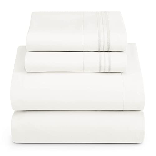 Hearth & Harbor Twin Size Sheets - 3 Piece Bed Sheet Set, Hotel Luxury Double Brushed Bed Sheets - Extra Soft Bedding Sheets & Pillowcases, Twin, White - color: White, size: Twin