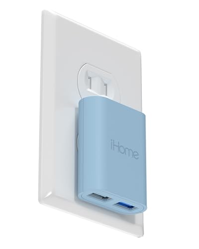 iHome 2-Port USB Wall Charger, AC Pro Multiport Plug Adapter, Phone Charging Block with Dual Ports for Home & Travel - color: Pastel Blue, size: 2 Port USB Charger
