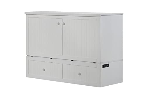 Mega Solutions Murphybedz Tuscany Murphy Cabinet Chest Bed with Charging Station 6 Inch (White, Queen) - color: White, size: Queen (U.S. Standard)