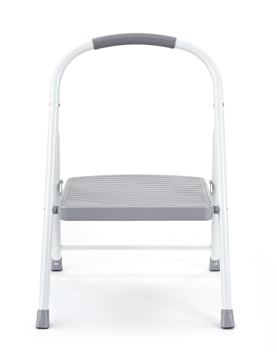 Rubbermaid 1-Step Steel Ladder, Folding Step Stool with Hand Grip and Traction Molded Steps, White, Tested to ANSI US Safety Standards, No Assembly Required - style: 1-Step