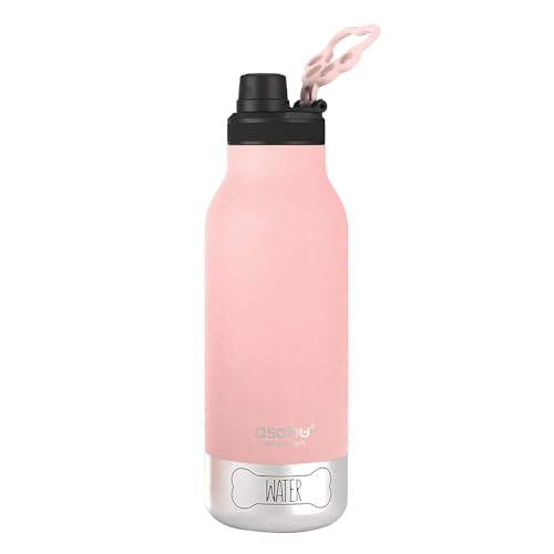 asobu Dog Barky Bottle – Insulated Stainless Steel Water Bottle with 2 Removable Dog Bowls for Food, Treats & Water – Pet-Friendly Travel Bottle for Hiking, Road Trips & Outdoor Adventures - color: Pink