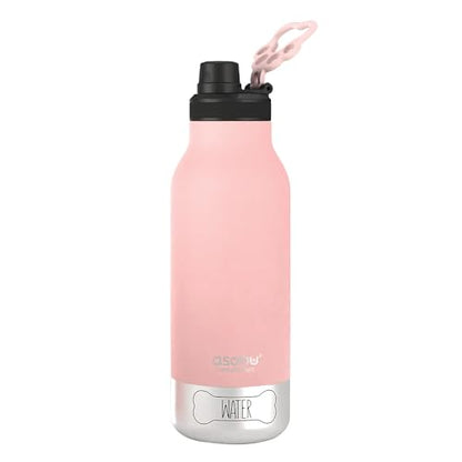 asobu Dog Barky Bottle – Insulated Stainless Steel Water Bottle with 2 Removable Dog Bowls for Food, Treats & Water – Pet-Friendly Travel Bottle for Hiking, Road Trips & Outdoor Adventures - color: Pink