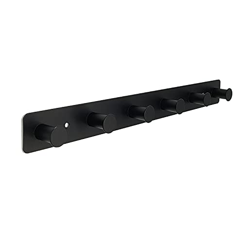Coat Rack Wall Mounted, Black Coat Hooks Adhesive & Screw in, Stainless Steel Door Hooks for Hanging Hat Towels Clothes, Hook Rail with 6 Round Hangers - color: Black, size: 6 Hooks