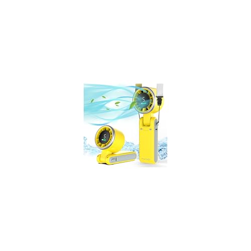 PlayHot Portable Handheld Turbo Fan, 5-Speed Personal Fan, USB-C Rechargeable Fan Up to 12 Hours, 3 IN 1 Hand Fan with Air Turbo Tech Cooling, Travel Fan for Cruise, Beach, Gifts for Women (Yellow) - color: Yellow