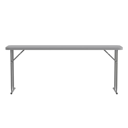 EMMA + OLIVER 6' Rectangular Plastic Folding Table, Long Plastic Foldable Table for Residential Indoor/Outdoor Events, White - color: Grey