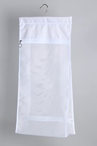 Jelier Hanging Mesh Laundry Basket,Collapsible Fabric Laundry Hamper with Rotatable Hanger,Portable Storage Bag for Apartment,RV,Camper,Cabin,College Dorm Use (white)