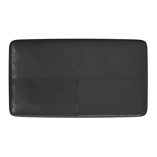 SIMPLIHOME Carlson Small Ottoman Bench - 27 inch Wide Upholstered Woven Fabric Rectangle Ottoman in Distressed Black, Mid Century Modern Bench for Bedroom or Living Room with Padded Seat - color: Distressed Black, style: Small Ottoman Bench