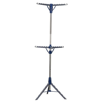 Household Essentials 5012-1 Portable 2-Tier Clothes Drying Rack Tri-pod | Dry Wet Laundry or Hang Clothes | Silver and Blue - size: Large