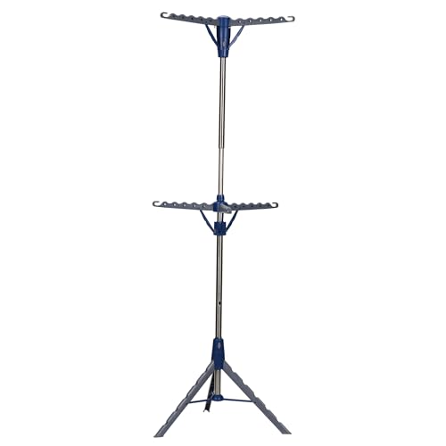 Household Essentials 5012-1 Portable 2-Tier Clothes Drying Rack Tri-pod | Dry Wet Laundry or Hang Clothes | Silver and Blue - size: Large