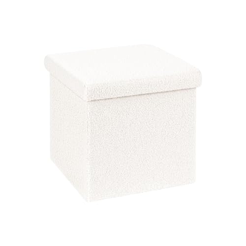 B FSOBEIIALEO Small Storage Ottoman Cube Sherpa Ottomans Foot Rest, Foldable Boucle Ottoman, Faux Teddy Fur, Cream White 12.6"x12.6"x12.6" - color: White, size: 12.6"x12.6"x12.6"