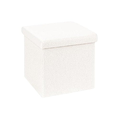 B FSOBEIIALEO Small Storage Ottoman Cube Sherpa Ottomans Foot Rest, Foldable Boucle Ottoman, Faux Teddy Fur, Cream White 12.6"x12.6"x12.6" - color: White, size: 12.6"x12.6"x12.6"