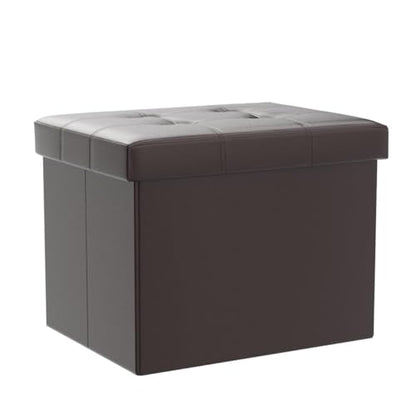 Bsketa 2PC Storage Ottoman, Folding Foot Stool with Thicker Foam Padded Seat Small Leather Storage Ottoman Bench Foot Rest for Living Room Foldable Coffee Table 17x13x13in,Brown - color: Brown-2pc