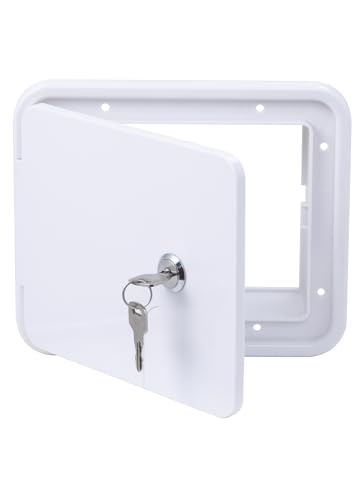 RV Access Door, RV Electrical Cord Trailer Power Cord Hatch Cable Cover Camper Hose Storage Door RV Compartment Door, White Middle Size with 2 Keys - color: White, size: Middle
