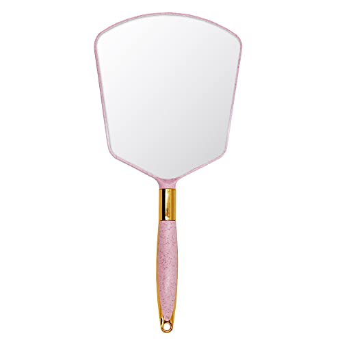 Eaoundm Hand Held Mirror with Handle, with Hook Hole for Bathroom and Bedroom, Barbers Haircut Mirror for Home and Salon (6 W X13 L inchs, Pink) - color: Pink, size: 13"L x 6"W