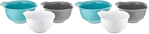 KitchenAid Universal Nesting Plastic Mixing Bowls,Set Of 3,2.5 quart,3.5 quart,4.5-quart,Non Slip Base with Easy Pour Spout to Reduce Mess,Dishwasher Safe,Aqua Sky,White,Gray,(Pack of 2) - color: Aqua Sky White Gray, size: Set of 3 (Pack of 2)