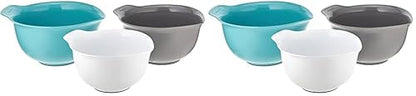 KitchenAid Universal Nesting Plastic Mixing Bowls,Set Of 3,2.5 quart,3.5 quart,4.5-quart,Non Slip Base with Easy Pour Spout to Reduce Mess,Dishwasher Safe,Aqua Sky,White,Gray,(Pack of 2) - color: Aqua Sky White Gray, size: Set of 3 (Pack of 2)