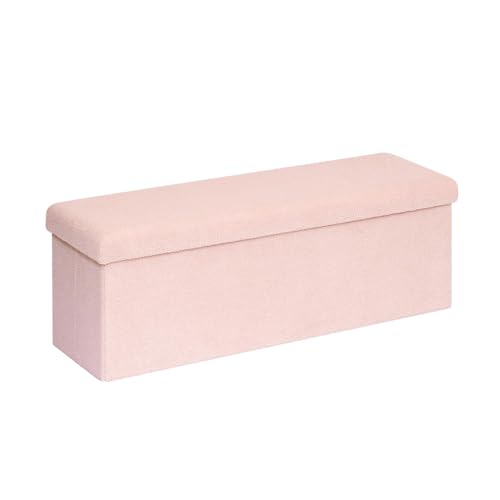 PINPLUS Storage Ottoman Bench Sherpa Foot Rest, Foldable Boucle Ottomans, Large Faux Teddy Fur Ottoman Storage Box Entryway Bench for Dorm, Pink, 43.3'' x 15'' x 15'' - color: Pink, size: 43.3"D x 15"W x 15"H