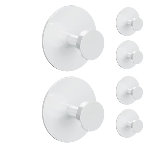 bussdis White Adhesive Wall Hook for Coat and Towel: Extra Sticky 12 LB (Max), Stainless Coat Rack Door Holder Hanger, 6-Pack Heavy Duty - color: White, size: 6 Pack