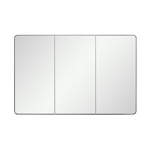 IDYLLOR Black Bathroom Medicine Cabinet with Round Corner Framed Door, 40 x 25.5 inch, Recessed or Surface Mount, with Adjustable Glass Shelves - size: 40 x 25.5 inch