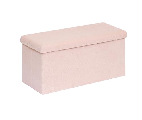 PINPLUS Folding Storage Ottoman Bench, Sherpa Ottoman with Storage, Large Long Shoes Bench Chest with Lid, Footrest for Living Room, Entryway, Pink 30'' x 15'' x 15'' - color: Pink, size: 30"D x 15"W x 15"H