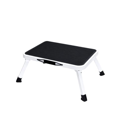 NEWBULIG Foldable Step Stool, 330lbs Capacity Reinforced Sturdy Metal, Non-Slip Platform & Thickened Rubber Feet for Home, Kitchen, RV, Indoor Outdoor, Black & White - color: Black Platform+white Feets, size: 1 Pack