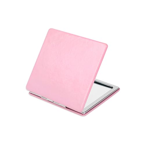 1X/2X Magnifying Compact Mirror with PU Leather, Mini Mirror for Purse, Handbag and Pocket, Pink