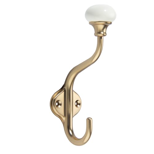 CHIVS Coat Hooks- 5 Pack Champagne Bronze Wall Hooks, Ceramic Coat Hooks, Decorative Wall Mounted Towel Hanger, zinc Double Prong Hook for Hanging Clothes, Keys, Hats, Backpacks - color: Champagne Bronze