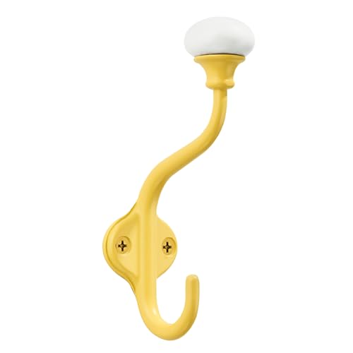 CHIVS Coat Hooks- 5 Pack Yellow Wall Hooks, Ceramic Coat Hooks, Decorative Wall Mounted Towel Hanger, zinc Double Prong Hook for Hanging Clothes, Keys, Hats, Backpacks - color: Yellow