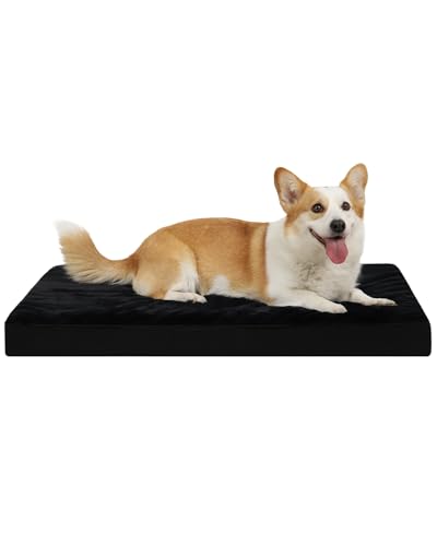 KSIIA Orthopedic Dog Bed Crate Waterproof Pet Mats for Small Dogs Deluxe Plush Washable Pet Bed with Egg Crate Foam & Removable Cover, 23 x 17 Inch, Black - color: Black, size: 23.0"L x 17.0"W x 3.0"Th