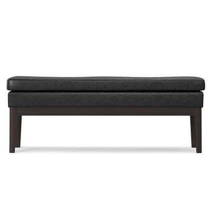SIMPLIHOME Carlson Ottoman Bench - 45 inch Wide Upholstered Vegan Leather Rectangle Ottoman in Distressed Black, Mid Century Modern Bench for Bedroom, Entryway or Living Room with Padded Seat - color: Distressed Black, style: Ottoman Bench