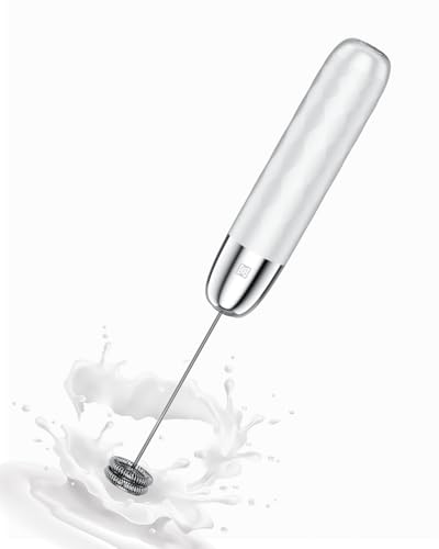 Maestri House Rechargeable Milk Frother, LunaFro Mini Handheld Electric Foam Maker Detachable Stainless Steel Whisk Drink Mixer Foamer Mini Blender for Matcha, Lattes, Cappuccino, No Stand - color: White and Silver