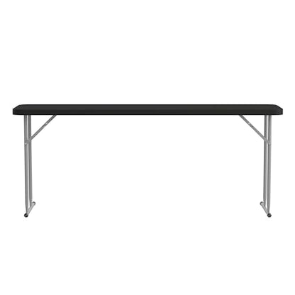 EMMA + OLIVER 6' Rectangular Plastic Folding Table, Long Plastic Foldable Table for Residential Indoor/Outdoor Events, Black - color: Black
