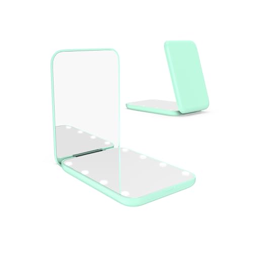 WOBSION Small Mirror with Lights,LED Compact Makeup Mirror,1x/3x Mini Travel Mirror with Magnification,Portable for Purse,Pocket,Gifts for Girls,Cyan - color: Cyan