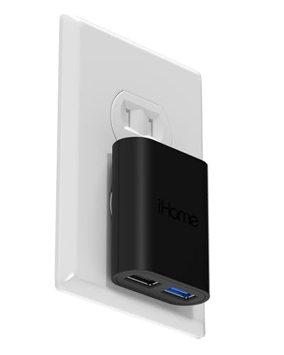 iHome 2-Port USB Wall Charger, AC Pro Multiport Plug Adapter, Phone Charging Block with Dual Ports for Home & Travel - color: Black, size: 2 Port USB Charger