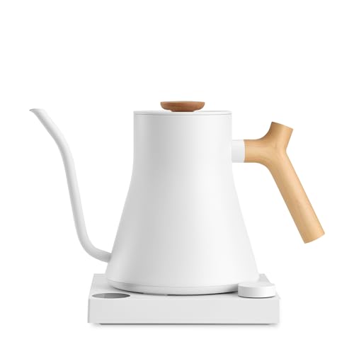 Fellow Stagg EKG Pro Electric Gooseneck Kettle - Pour-Over Coffee and Tea, Quick Heating, Precise Temperature Control, Scheduling, Built-in Brew Timer, Matte White with Maple Wood Handle, 0.9 Liter - color: Matte White with Maple Wood Handle, size: EKG Pr