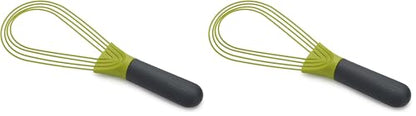 Joseph Joseph Twist Whisk 2-In-1 Collapsible Balloon and Flat Whisk Silicone Coated Steel Wire, Gray/Green (Pack of 2) - color: Gray/Green (Pack of 2)
