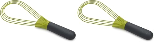Joseph Joseph Twist Whisk 2-In-1 Collapsible Balloon and Flat Whisk Silicone Coated Steel Wire, Gray/Green (Pack of 2) - color: Gray/Green (Pack of 2)
