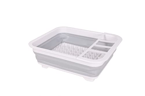 J&V TEXTILES Collapsible Dish Drying Rack - Popup for Easy Storage, Drain Water Directly into The Sink, Room for Eight Large Plates, Sectional Cutlery and Utensil Compartment, Compact (Gray) - color: Gray