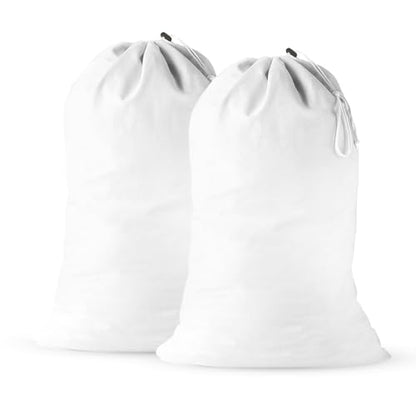 2 Pack - Cotton Laundry Bag, Heavy Duty Large Laundry Bags 24 x 36 inch Drawstring Travel Organizer Bag Fit Hamper Basket Camp (WHITE, Pack of 2) - color: WHITE, size: Pack of 2